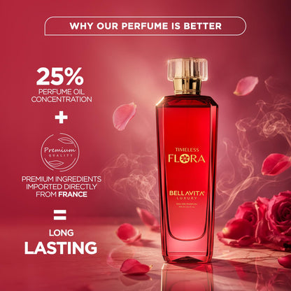 BELLAVITA TIMELESS FLORA | Dubai Crafted | Perfume For Woman | 100ml | 25% Oil Concentration | Rose, Mandarin, Sandalwood & Patchouli | Premium Long Lasting Perfume