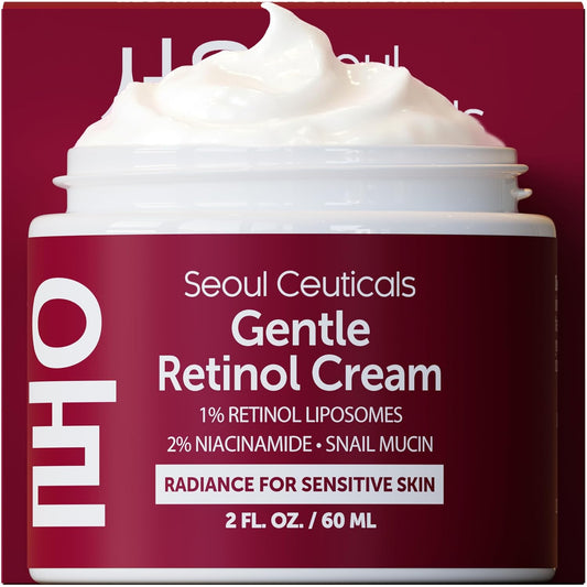 SeoulCeuticals Korean Retinol Night Cream for Face – K Beauty 1% Retinol Cream with 97.5% Snail Mucin & 2% Niacinamide – Lightweight Moisturizer for Sensitive Skin – 2oz