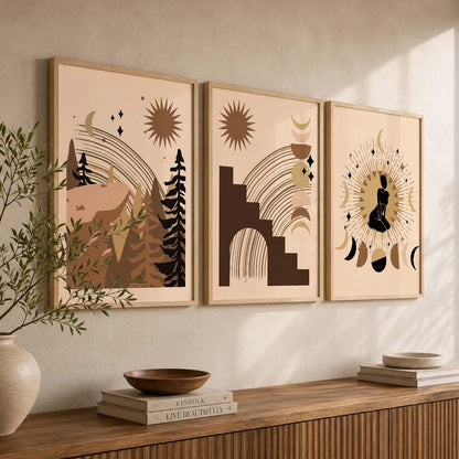 Boho Art Home Decoration Painting Paintings With Frame For Living Room Bed Room Hotel Wall Decor Digital Reprint Set of 3 (13X17 inch)