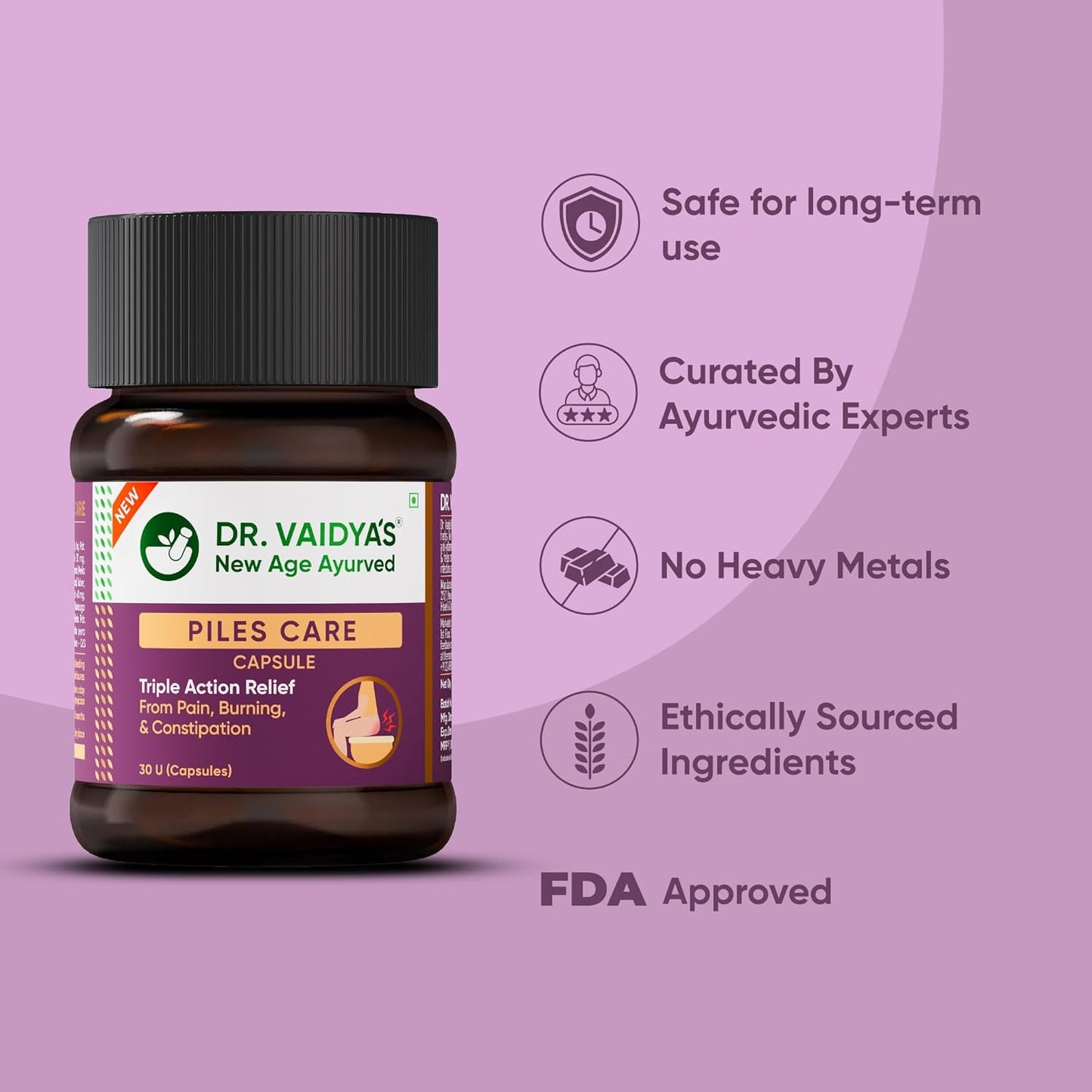 Dr. Vaidya Piles Care Capsules | Ayurvedic Piles Medicine for Relief from Hemorrhoids, Fissures & Fistula | Reduces Pain, Itching & Bleeding | Herbal Care Supplement | 30 Capsules