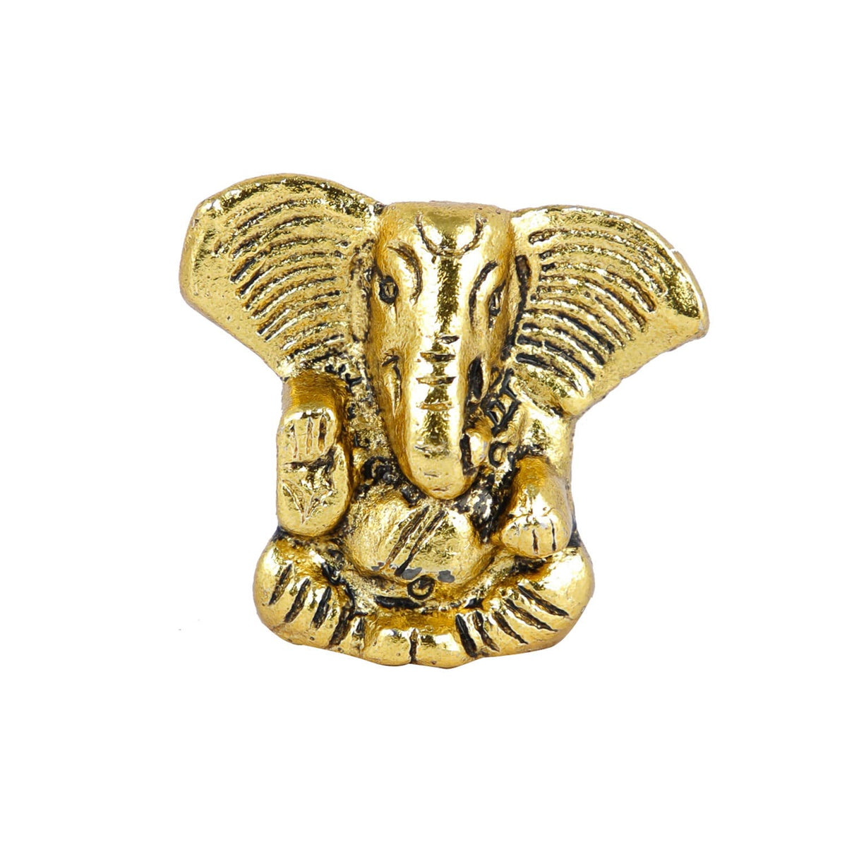 Metal Ganesh Idol for Car Dashboard Small, Handmade Small Ganpati Statue Murti for Home, Office, Tabledesk, Diwali Gift Items (Golden, 4 CM Height)