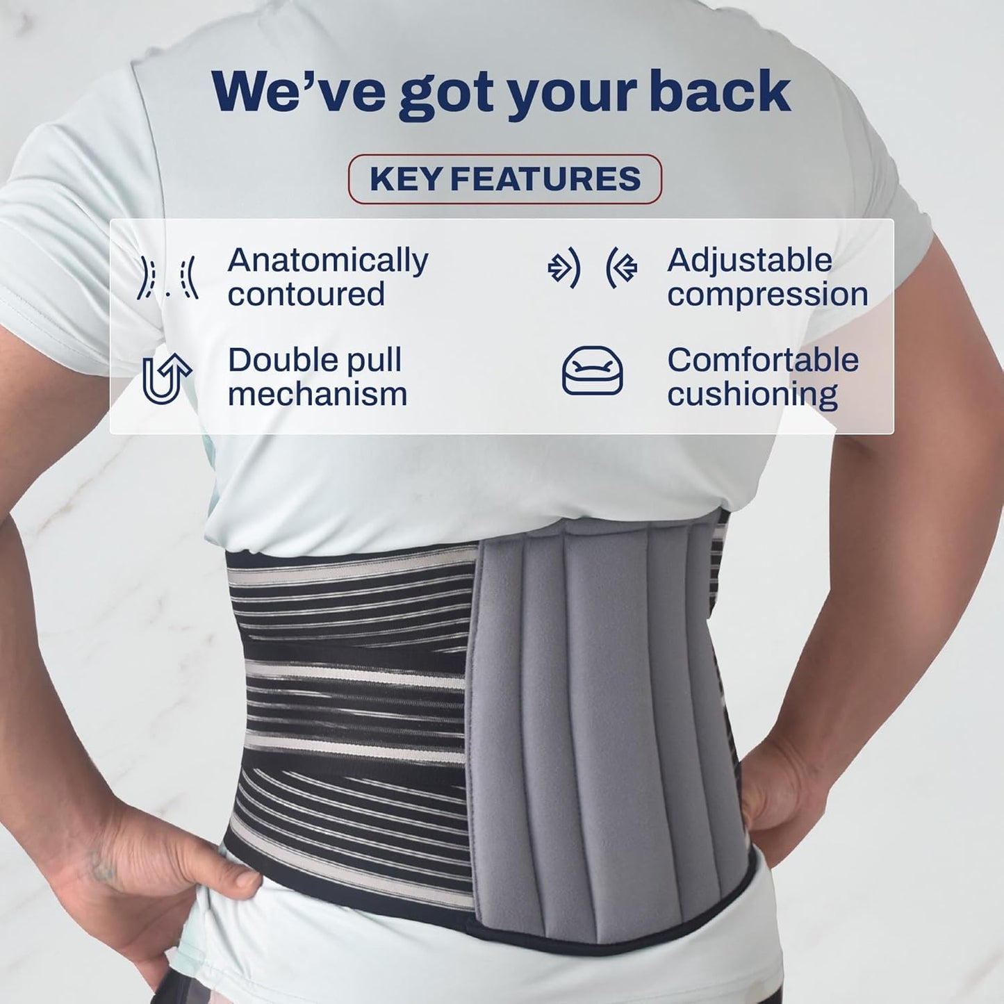 three60+ Back Pain Relief Belt | Waist Belt for Back Pain for Woman & Men | Lumbar Support with Adjustable Strap to Improve Posture, Spine Alignment | Size M - (32-36 Inch) | 1 Unit