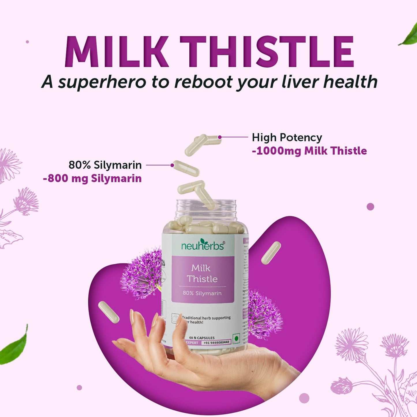 Neuherbs Milk Thistle - 60 Capsules| Liver detox supplement With 800 Mg Of Silymarin | Supports Healthy & Strong Liver