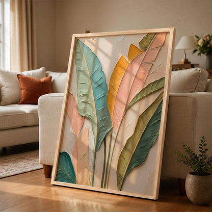 Decorative Modern Leaf Wall Art Painting With Frame | Leaf Painting For Living Room Bed Room Hotel Wall Decor Digital Reprint (14X20 inch)