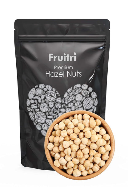 Fruitri Premium Crunchy Turkish Hazelnut Nuts, Raw Hazel Nuts for Snacking & Baking, Jumbo Size, Healthy Nuts Packed with Nutrients, Raw & Dehulled For Making Chocolate Spread, Dry Fruits