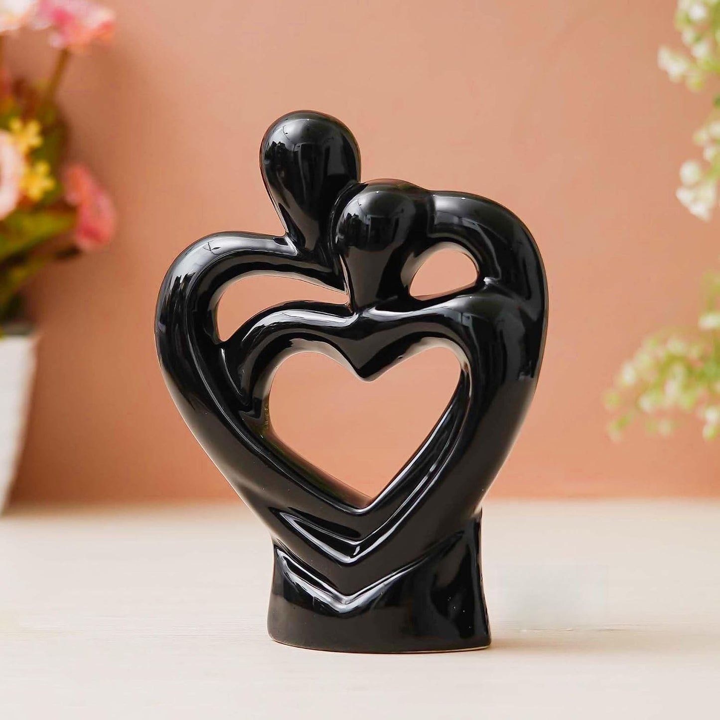 eCraftIndia Creative Modern Double Heart Romantic Couple Statue Showpiece(Resin Black)| Home Decoration Items for Living Room Bedroom Hall Office|Home Decor Gifts for Birthday Housewarming Anniversary