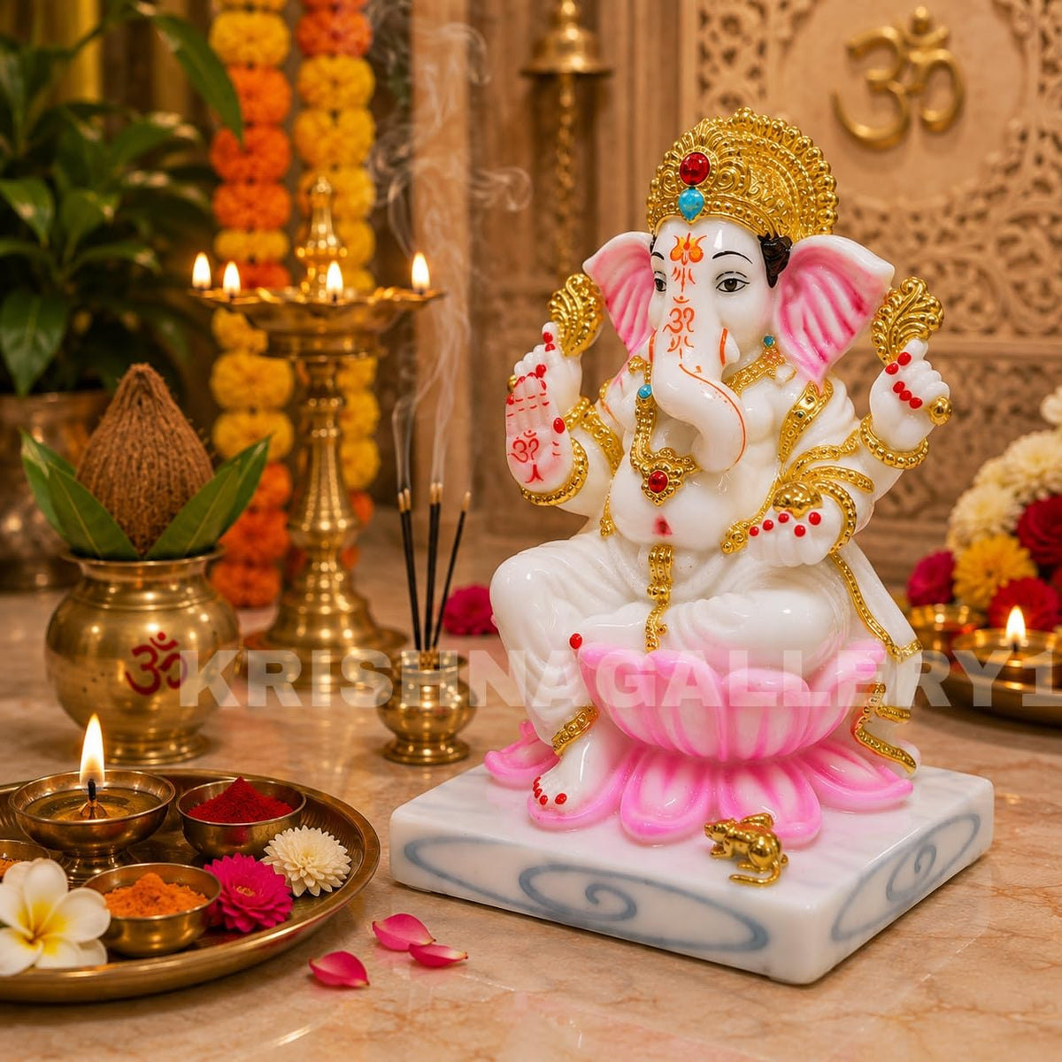 Lord Marble White Ganesh ji Murti Ganesha Ganpati Maharaj Murti Statue for Pooja Room Idol 6.5 Inch, Idol