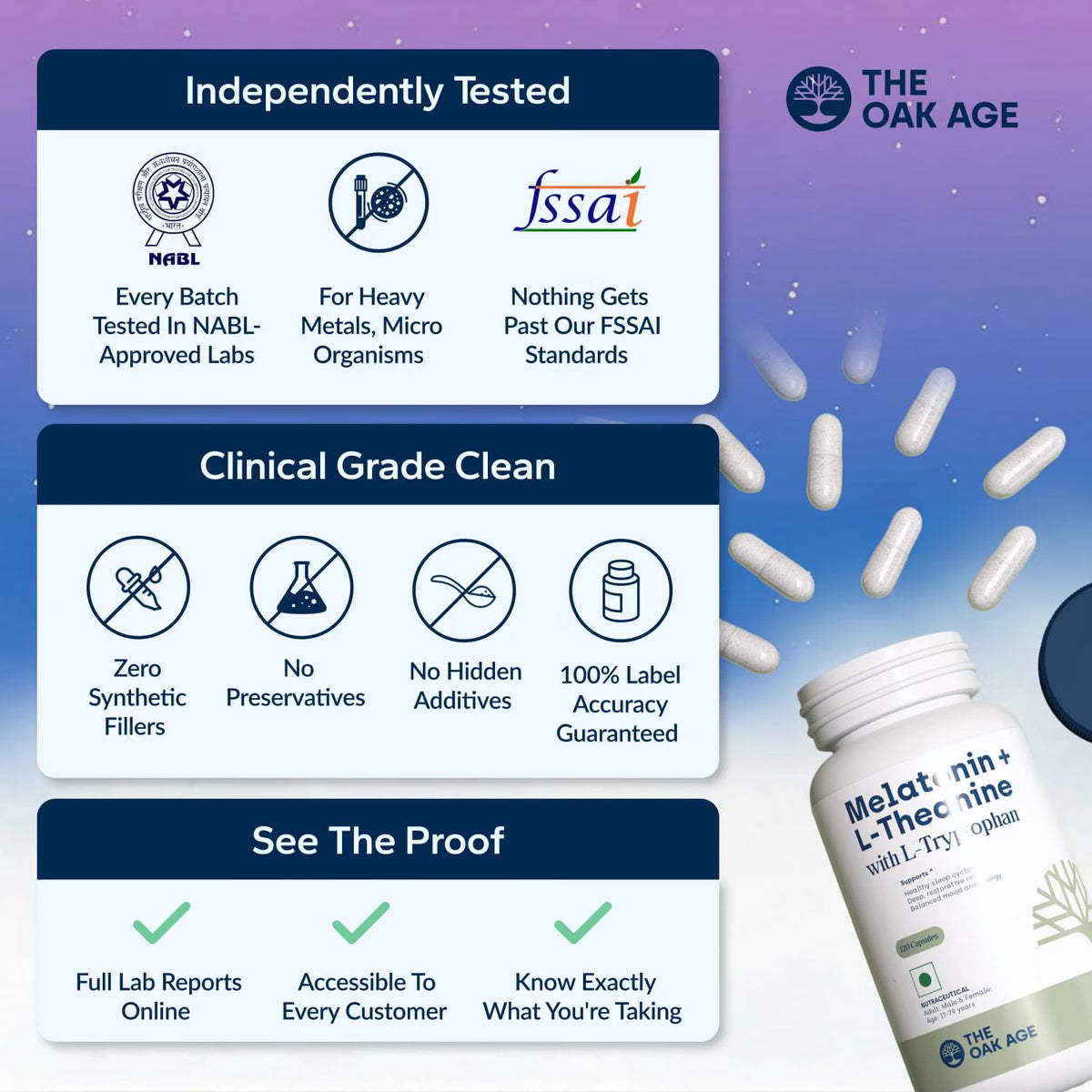 The Oak Age Sleep Supplement with Melatonin, L Tryptophan & L Theanine for 360° Support for Sleep Onset, Continuity, Recovery | Includes Vit B6, Helps Fall Asleep, Stay Asleep, Wake Rested-60 servings