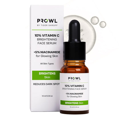 PROWL by Tiger Shroff 10% Vitamin C Serum for Daily Glowing Skin | Reduces Dark Spots & Evens Skin Tone for Men | Face Brightening Serums for All Sensitive Dry Oily Combination Skin Care | 10ml