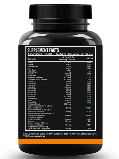 Nutrasium Multivitamin For man | for Immunity Boost, Energy, Fintess, Stamina & performance | 60 Veg tablets
