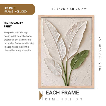 Aesthetic Botanical Art Home Decoration Painting | Leaf Paintings With Frame For Living Room Bed Room Hotel Wall Decor Digital Reprint (19x25 inch)
