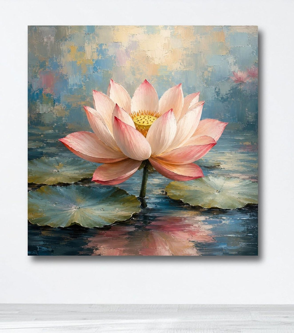 Lotus Flower Painting for Wall Vastu (15+ DESIGNS) Framed Lotus Canvas Painting for Living Room, Bedroom | Nature Floral Wall Art with Multiple Design Variations (Pink Single Lotus, 18x18 Inch, Framed)