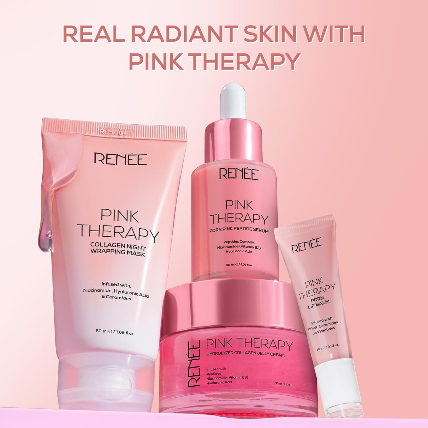 RENEE Pink Therapy PDRN Overnight Lip Repairing & Moisturising Lip Balm For Dry, Chapped Lips | Glossy Finish, Revives Lip Barrier & Improves Elasticity | With Vegan PDRN, Peptides & Ceramides | 10g