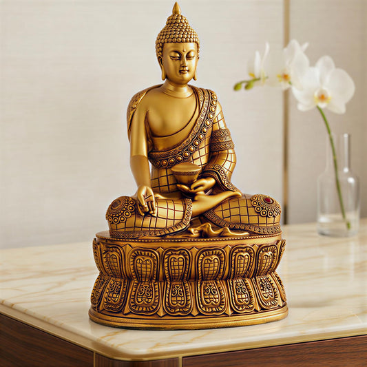 Buddha Statue Showpiece Idol Home Decor Items for Living Room and Gifts (Golden 4)