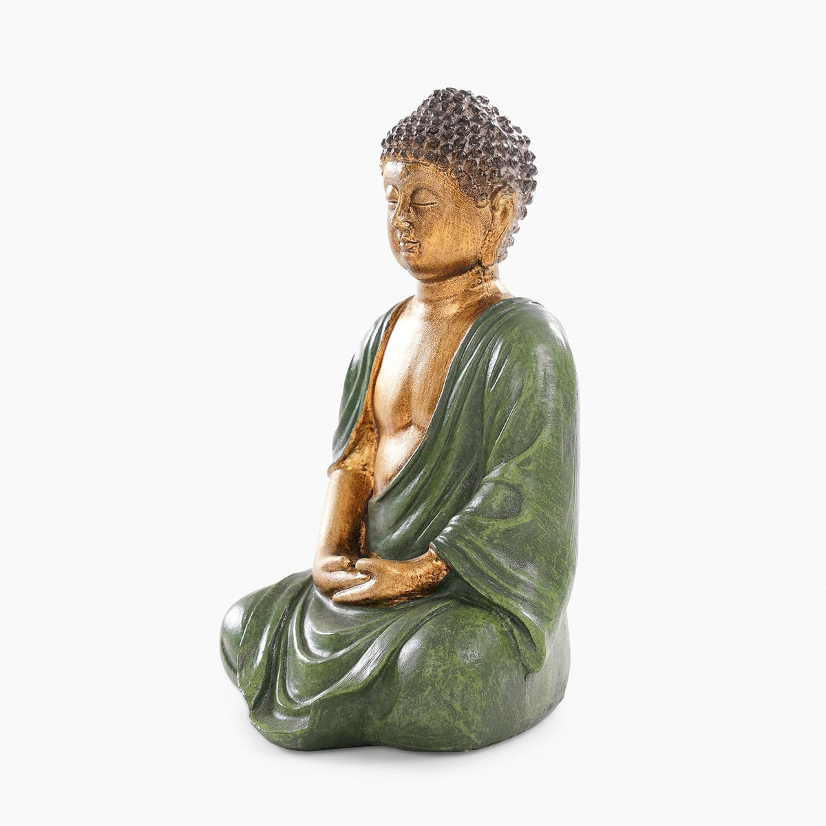 PURE HOME + LIVING Dark Green Antique Gold Polyresin Sitting Buddha - Small|Polyresin Decorative Statue for Home, Living Room, Office & Meditation Space|Peaceful Decor & Gift Item (Pack of 1)