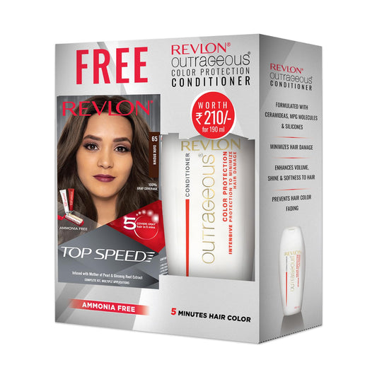REVLON Top Speed Hair Color For Woman - Dark Brown 65 (with Outrageous Conditioner 190 ml)