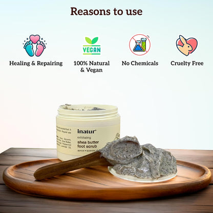 inatur Shea Butter Foot Scrub with Coconut Oil & Apricot Shell | Removes Dead Skin & Cracked Heels | Exfoliates, Softens & Smoothens Feet | With Vitamin E, Peppermint & Lavender Oils | 100g