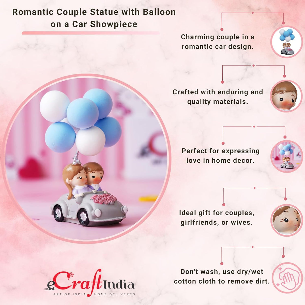 Valentine Gift for Girlfriend Boyfriend Romantic Couple Statue with Balloon on a Car Decorative Showpiece | Valentine Gift for Husband Wife Her Him | Valentines Day Decoration Items