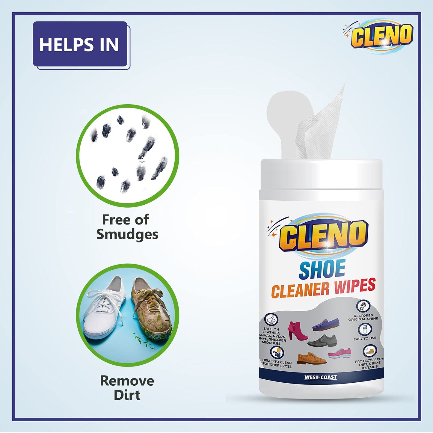 Cleno Shoe Cleaner Wipes | Shoe wipes for all shoes | Sneaker Cleaner- Wet Wipes for Cleaning | removes dirt & stain | White Shoe Cleaner Wipes | For All Shoes – 50 Wipes