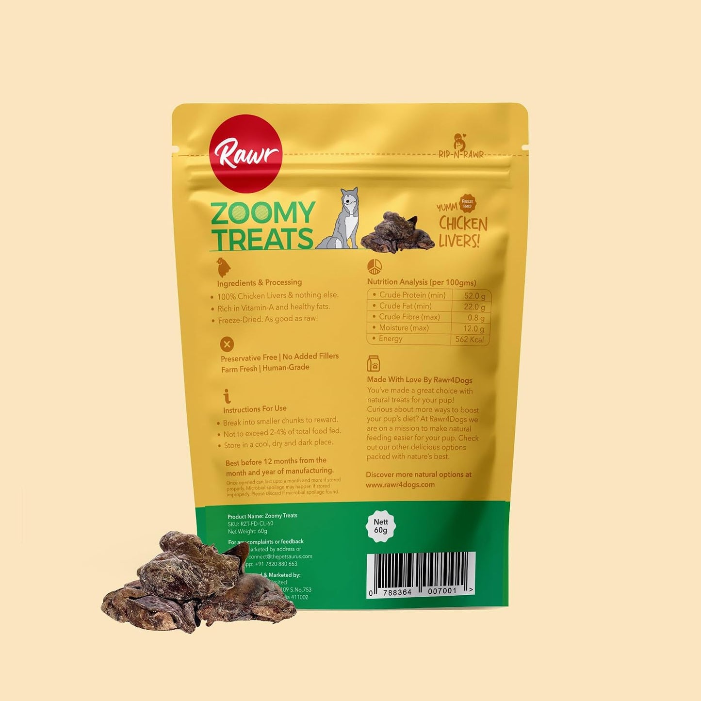 Rawr4dogs Zoomy Treats | Freeze-Dried Chicken Livers | Rich in Iron & Vitamin-A, Vitamin B12 | No Preservative | Training Treats for Dogs | 45GMS,All Life Stages