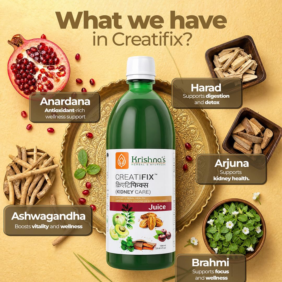 Krishna's Creatifix Juice – 1000 ml | For Healthy Kidneys & Renal Support | Enriched with 30 Ayurvedic Herbs | Supports Kidney Care & Detox | Herbal & Ayurveda Formula
