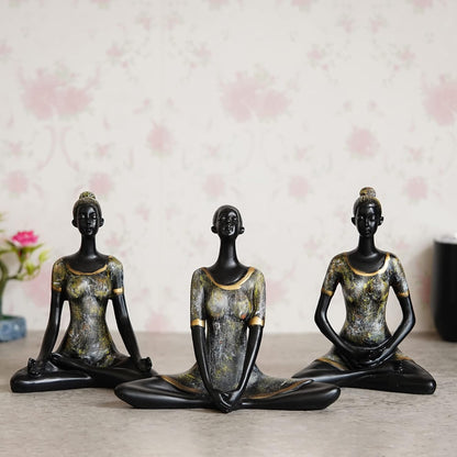 Set of 3 Resin Ladies In Sukhasana Padmasana Butterfly Yoga Poses Yoga Women Statues Showpieces for Home Decor Living Room Bedroom Office Womens Day Gift for Ladies Birthday Gift For Women
