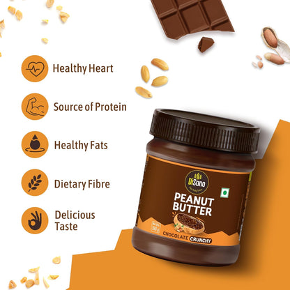 DiSano Chocolate Peanut Butter Crunchy, 23g Protein & 6.4g Dietary Fibre, Tasty & Healthy Chocolate Spread for Breakfast & Snacks, Made with Premium Roasted Peanuts