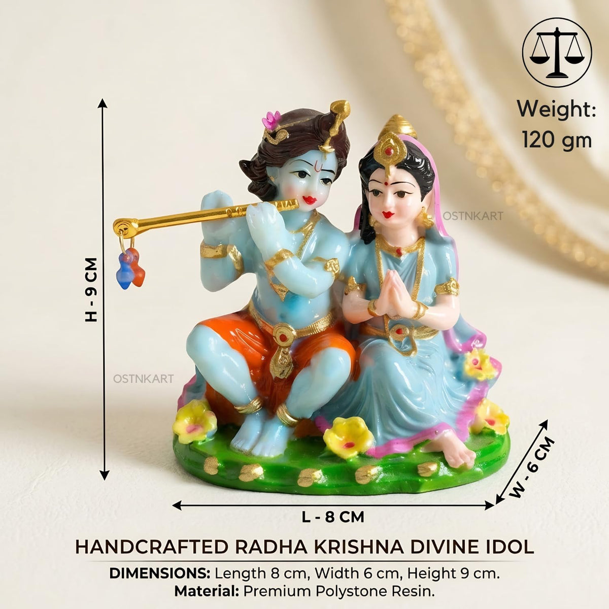 Radha Krishna Idol for Car Dashboard 3.5 Inch Multicolour Polyresin Statue | God Murti for Home Temple, Office Desk & Pooja Room | Spiritual Gift, Decorative Showpiece (8 x 6 x 9 cm)