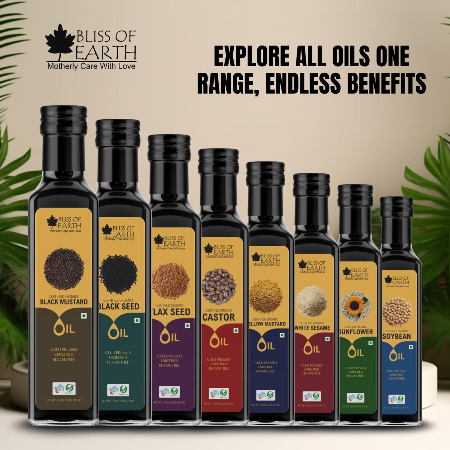 Bliss of Earth 500ML Certified Organic Mustard Oil For Cooking & Hair, Cold Pressed, Hexane Free (Pet bottle)