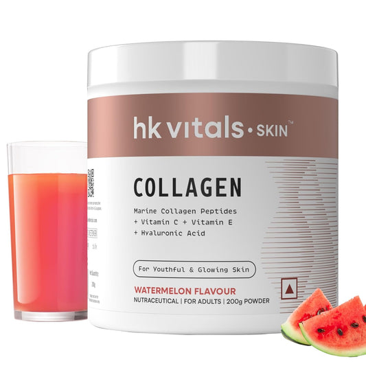 HealthKart hk vitals Skin Radiance Marine Collagen Supplement (Watermelon, 200g) |Vitamin C, E, Sodium Hyaluronate | For Healthy Skin, Hair & Nails