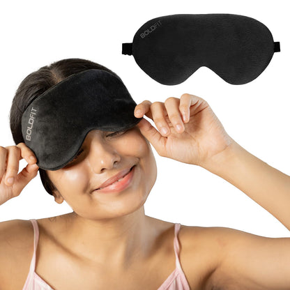 Boldfit Eye Mask for Sleeping with Adjustable Strap Super Soft Sleep Masks Blind Fold for Comfortable Travelling Sleep Mask Pad for Girls Eye Masks Blind Folds for Sleeping - Black Pink (Pack of 2)