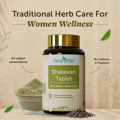 Neuherbs Shatavari 60 Tablets | Boost Energy, Immunity & Maintain Women's Hormonal Balance | Supports Lactation | No Added Preservatives