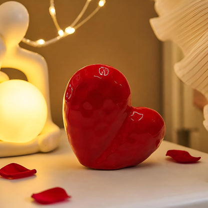Xtore® Romantic Heart-Shaped Ceramic Showpiece for Home Décor | Artistic Tabletop Accent for Living Room, Bedroom & Gifting (Red, Pack of 1)