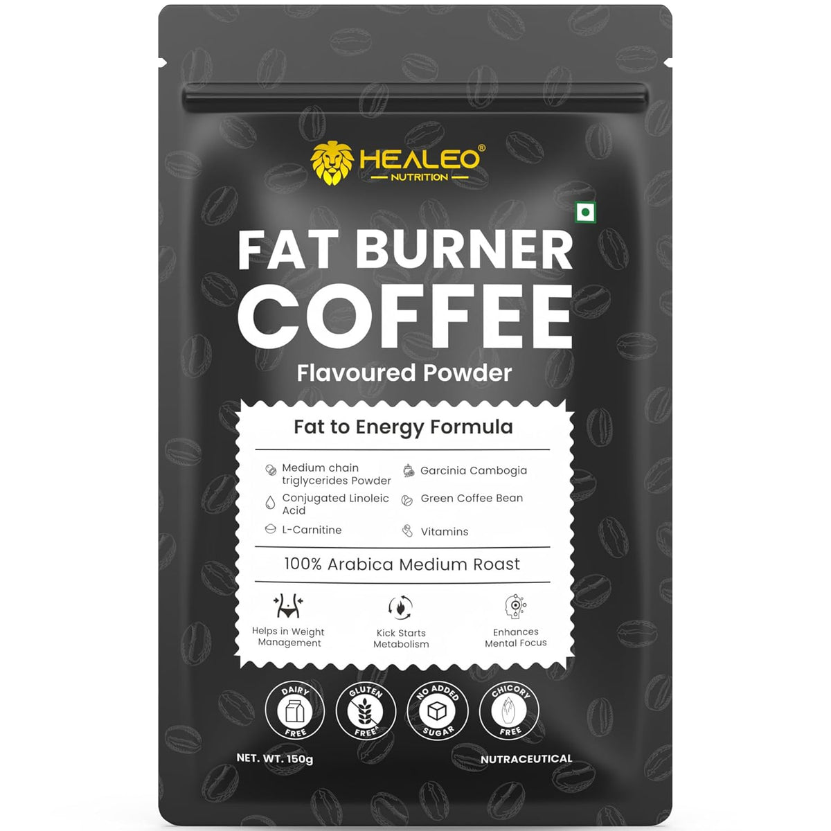 HEALEO Fat Burner Coffee 150g for Men & Women – Instant Coffee with MCT, L-Carnitine, Garcinia Cambogia & Green Coffee Bean Extract | Supports Healthy Weight Management