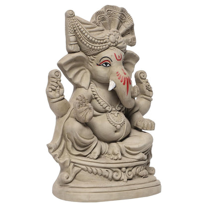 KSI Eco Friendly Ganesha Idol for Home Visarjan, Water Soluble Ganpati Murti, 8.6 Inch Maratha Pagdi Wale Ganesh, Biodegradable, Eco-Friendly Ganpati Decoration