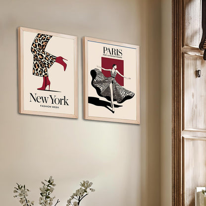 Modern Framed Illustration Wall Art Set of 2, Brown Synthetic Wood Frames, 10x13 Inch, 300 GSM Premium Poster Print for Living Room, Bedroom, Office & Cafe Decor