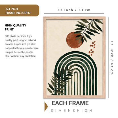 Aesthetic BOHO Wall Artwork | BOHO Paintings with Frame for Home Bedroom Living Room Hotel Interior Decor | Digital Reprint Set of 3 Modern | 13X17 Inch