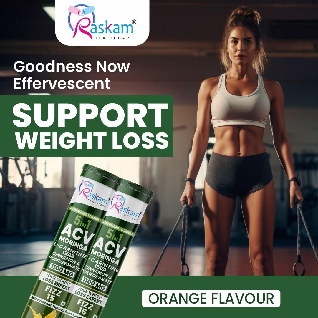 ACV Moringa 5 in 1 formula Effervescent Tablets | 15 Tablets, Pack Of 1 | With L-Carnitine Pomegranate & Cinnamon | Supports Fat Burn | Weight Loss Drink for Women, Men