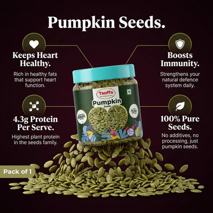 Tauffa Premium Raw Pumpkin Seeds 250g | AAA Grade Kaddu Beej | Handpicked Unroasted Seeds for Eating | High in Protein & Fibre | Healthy Snack