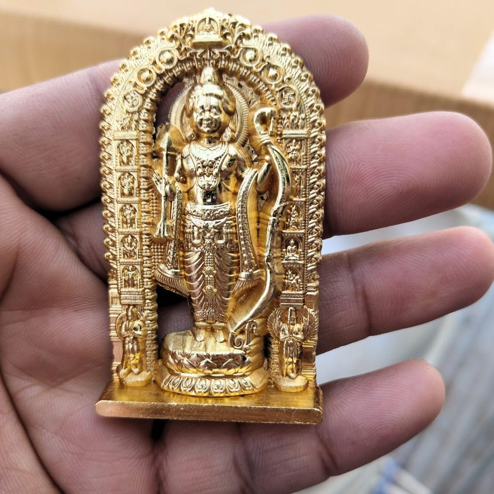 Metal Ram Lalla Idol Ayodhya Golden Metal Shree Ram Lalla Murti Ayodhya Ram Idol for Home Decor, Pooja, Temple Mandir Housewarming Gifts Unique Set of 1 (Height - 2.7 Inch)