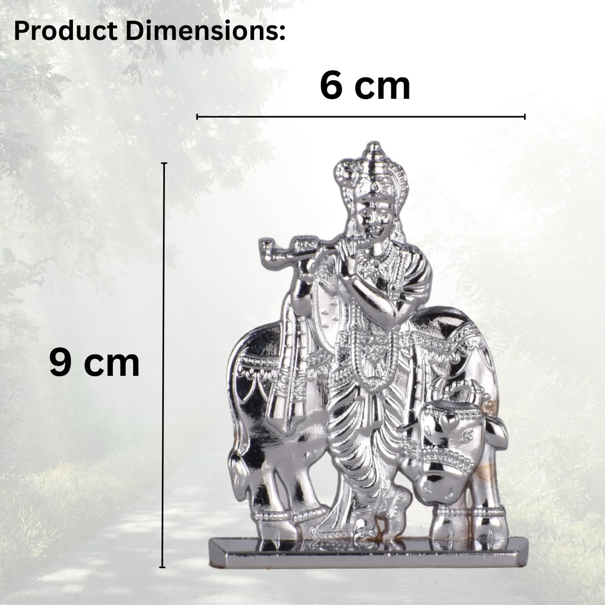 Sri Krishna with Cow & Bansuri Idol for Car Dashboard – Silver Finish Krishna Ji Figurine Spiritual Decor for Home & Mandir (S935-SLVR)