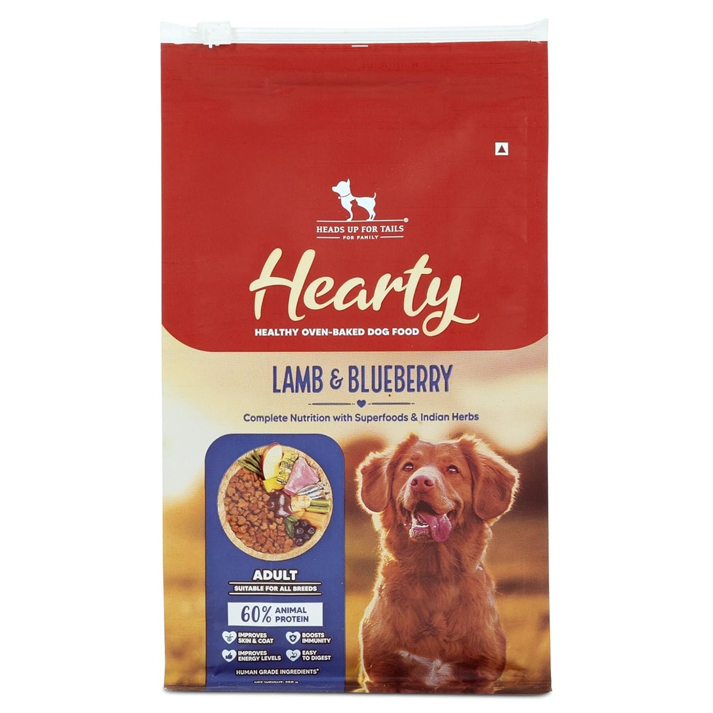 Hearty by HUFT Lamb & Blueberry Dry Dog Food – 250 gm | Adult Dog Food with Superfoods | Oven-Baked Kibble | Complete & Balanced Pet Nutrition | No Artificial Flavours or Fillers