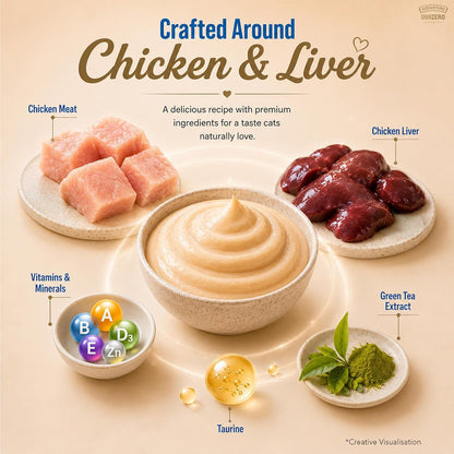 Grain Zero Creamy Lickable Cat Treats Chicken and Liver, 360 Gm - 20 Sachet + 4 Free | Rich in Protein, Promotes Hydration, No Artificial Preservatives | for Training and Bonding | for Kitten & Adult