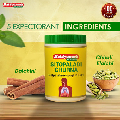 Baidyanath Sitopaladi Churna – 50g | Cough & Cold, Sore Throat & Digestive Wellness | Relief Chest Congestion & Nose Block |