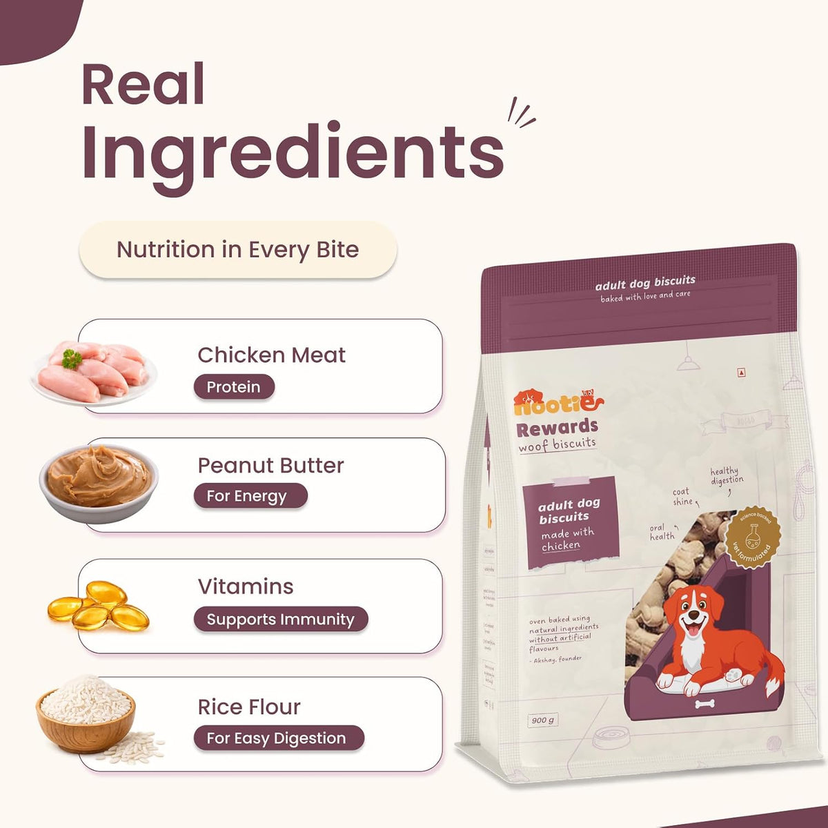 Nootie Chicken Puppy Biscuits - Chicken & Peanut Butter Flavoured Treats for Puppies | Protein-Rich, Highly Digestible & Nutritious | Suitable for All Breeds | 900g