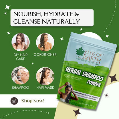 BLISS OF EARTH Powder Shampoo for Hair with Amla, Reetha, Shikakai, Bhringraj & Jatamansi | Ayurvedic Herbal Cleanser for Hair Wash, Growth & Care | Sulfate-Free, 100g Shampoo Powder
