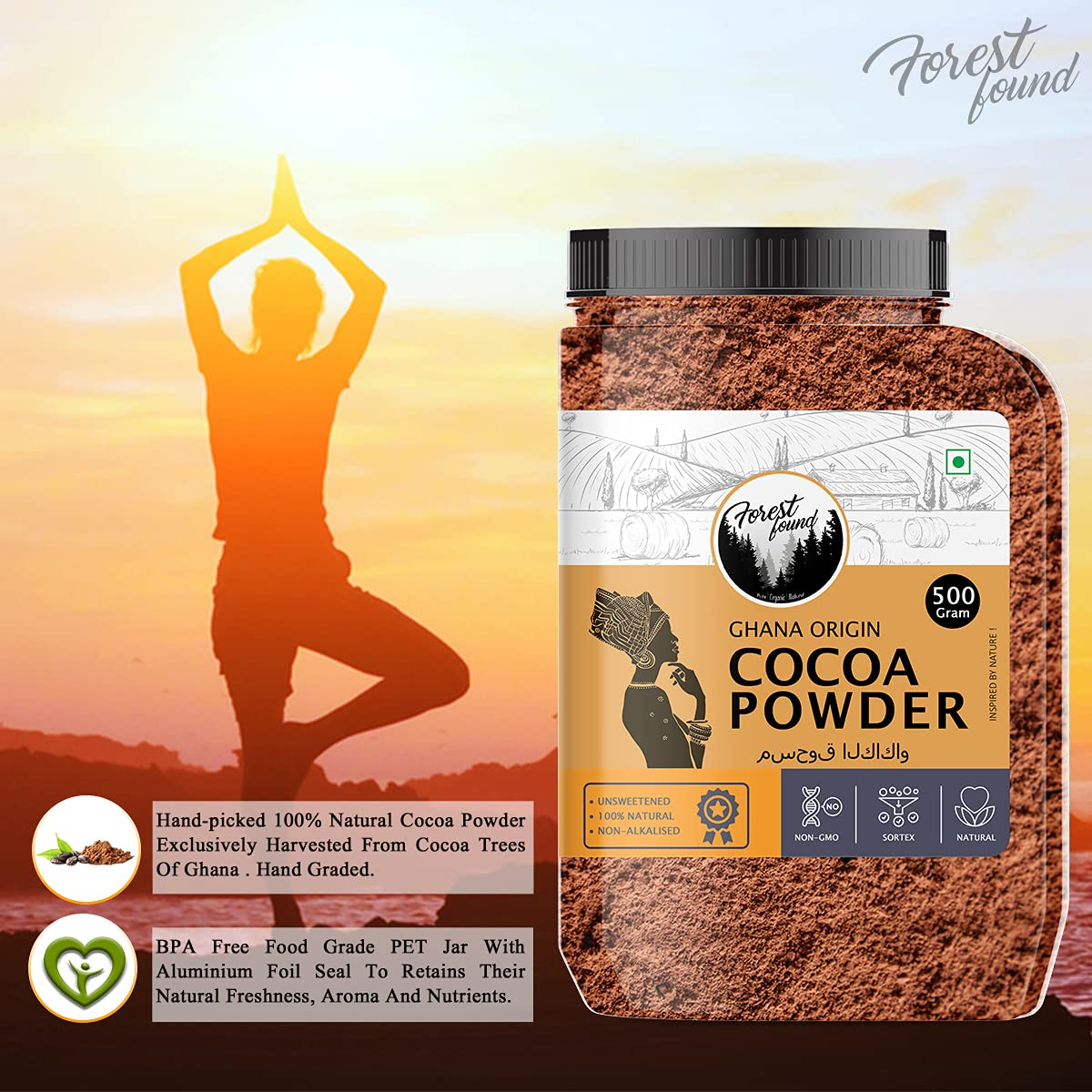 Forest Found 100% Pure Dark Cocoa Powder| Unsweetened Natural Dutch Process Cacao for Baking, Chocolate Making, Cakes & Smoothies | Rich Aroma, Keto Friendly & Vegan Cocoa Powder
