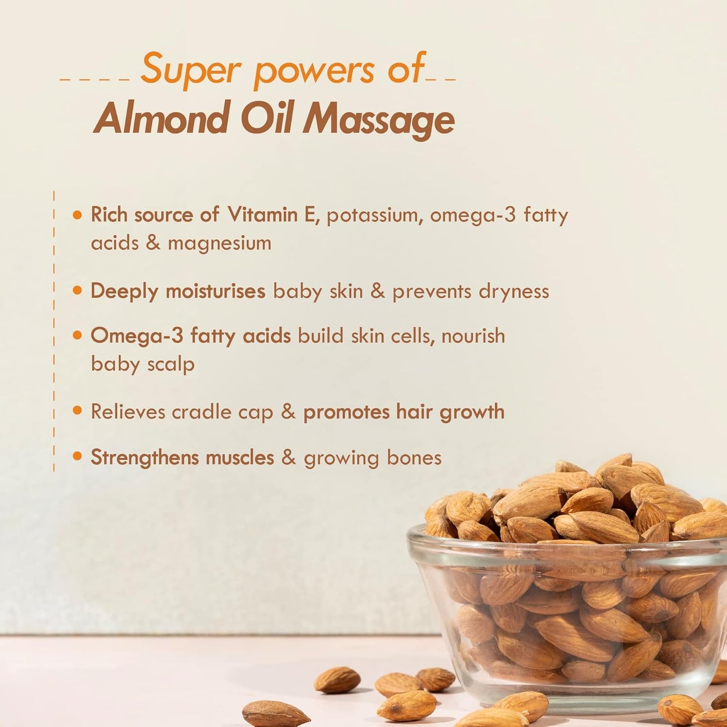 Nat Habit 100% Pure Almond Baby Oil For Baby Skin & Hair, Enriched With Vit E & Omega-3, 6 Non-Refined, LLP Free, Chemical & Preservative Free - 100 ml