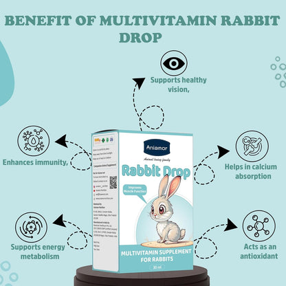 Aniamor Rabbit Multivitamin Drops 30 ml | Biotin, Vitamins A, C, D3, E & B-Complex | Daily Nutritional Supplement for Rabbits | Apple Flavour | All Life Stage