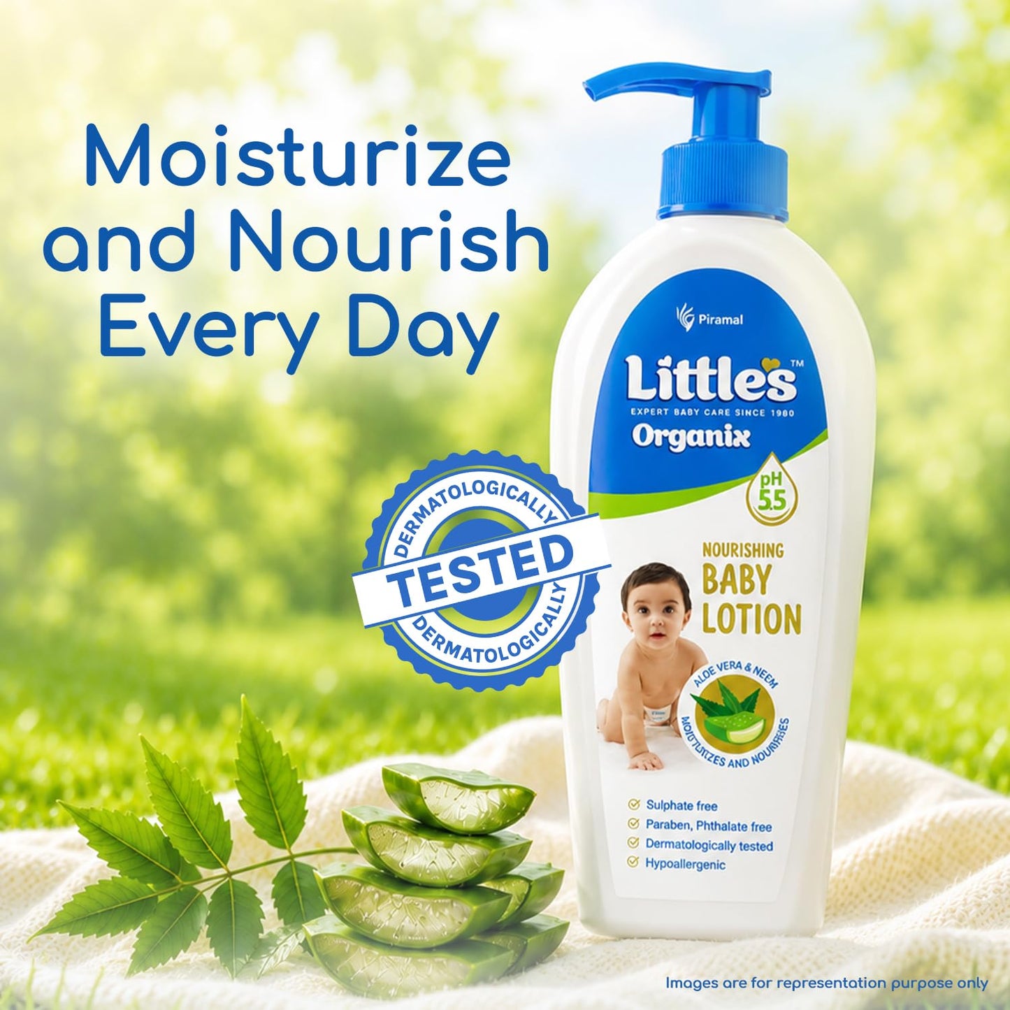 Little's Organix Nourishing Baby Lotion 400 ml | pH 5.5 | with Aloe Vera & Allantoin | Long-Lasting Moisturisation | Dermatologically Tested | Non-Sticky and Light | No Parabens, No Phthalates